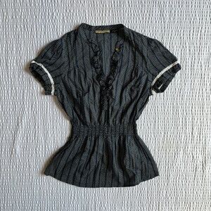 Y2K Vintage Guess Navy and White Patterned Women's Top